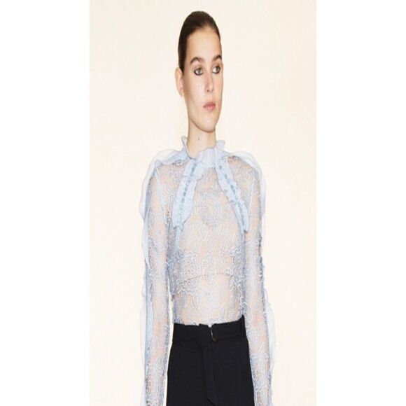 Self Portrait Cut Out Lace Floral Ruffle Top in Ice Blue NWT Size 6 - Picture 1 of 9